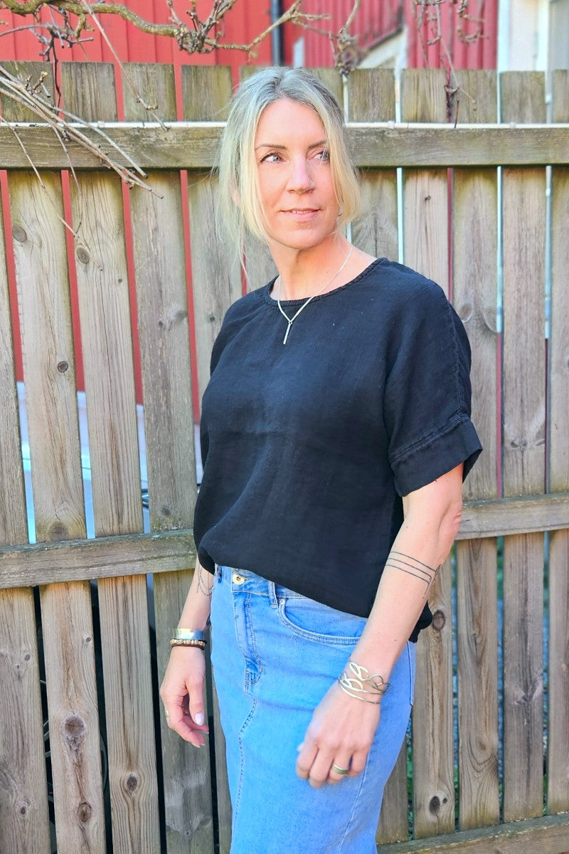 Blus i dubbelvävt lin