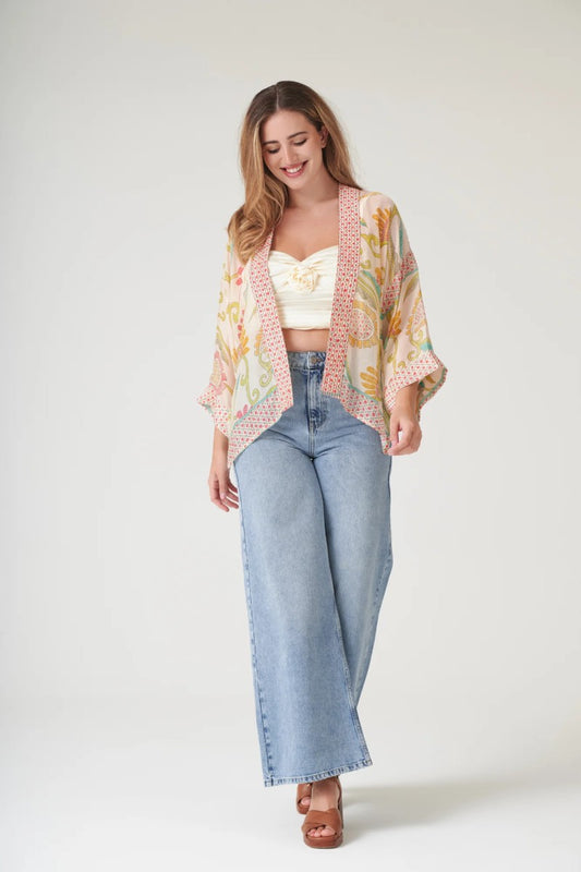 Kort kimono Giant Kantha Lime