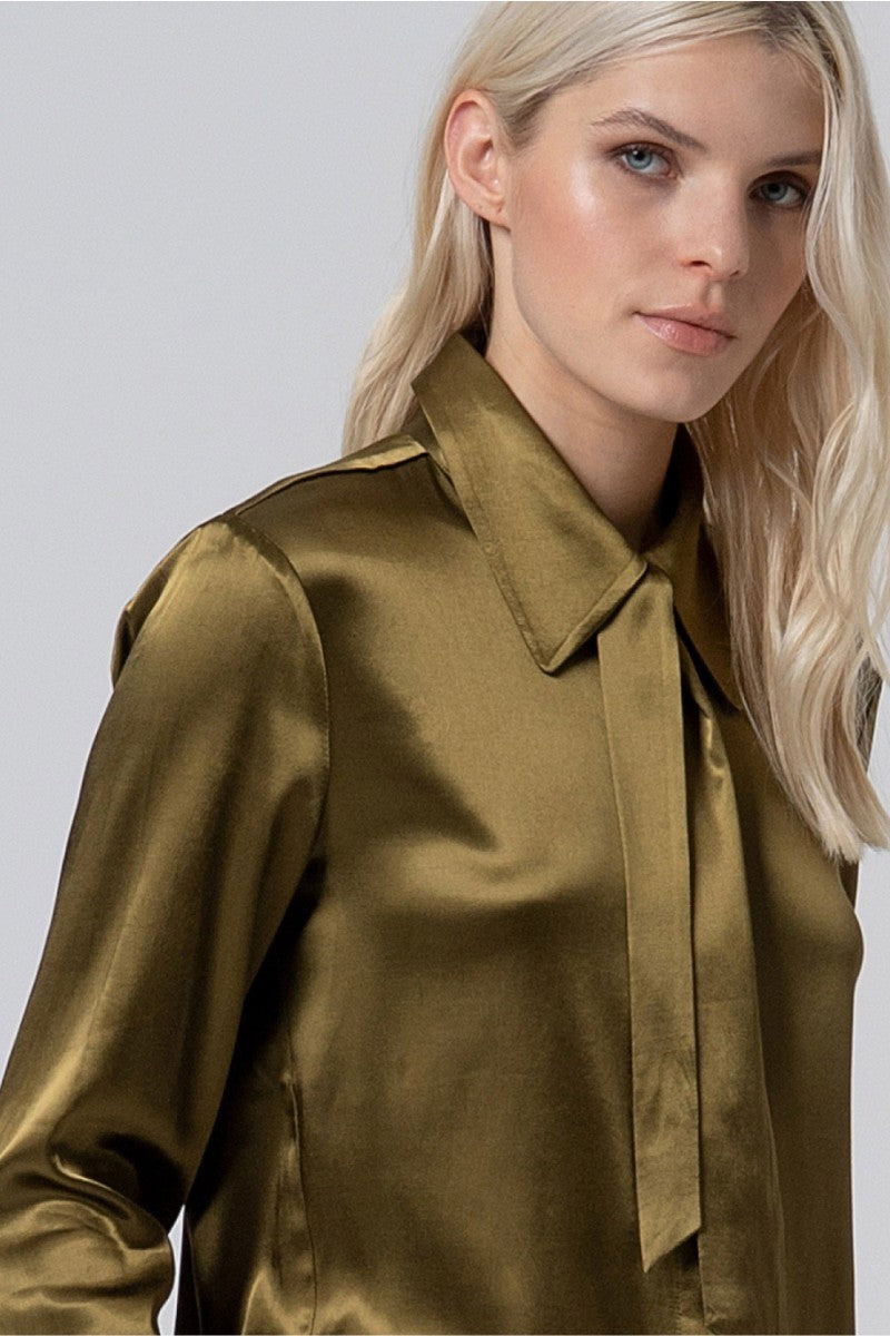 Satinblus med löst knyt - Surkana - Grön - XS - Surknytblus - grön - XS