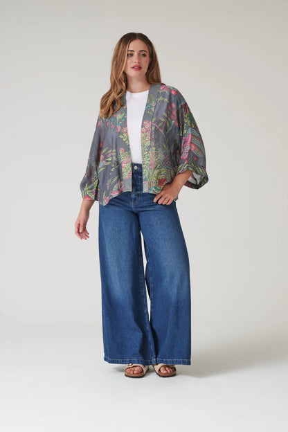 Kort kimono Boho Garden Grey