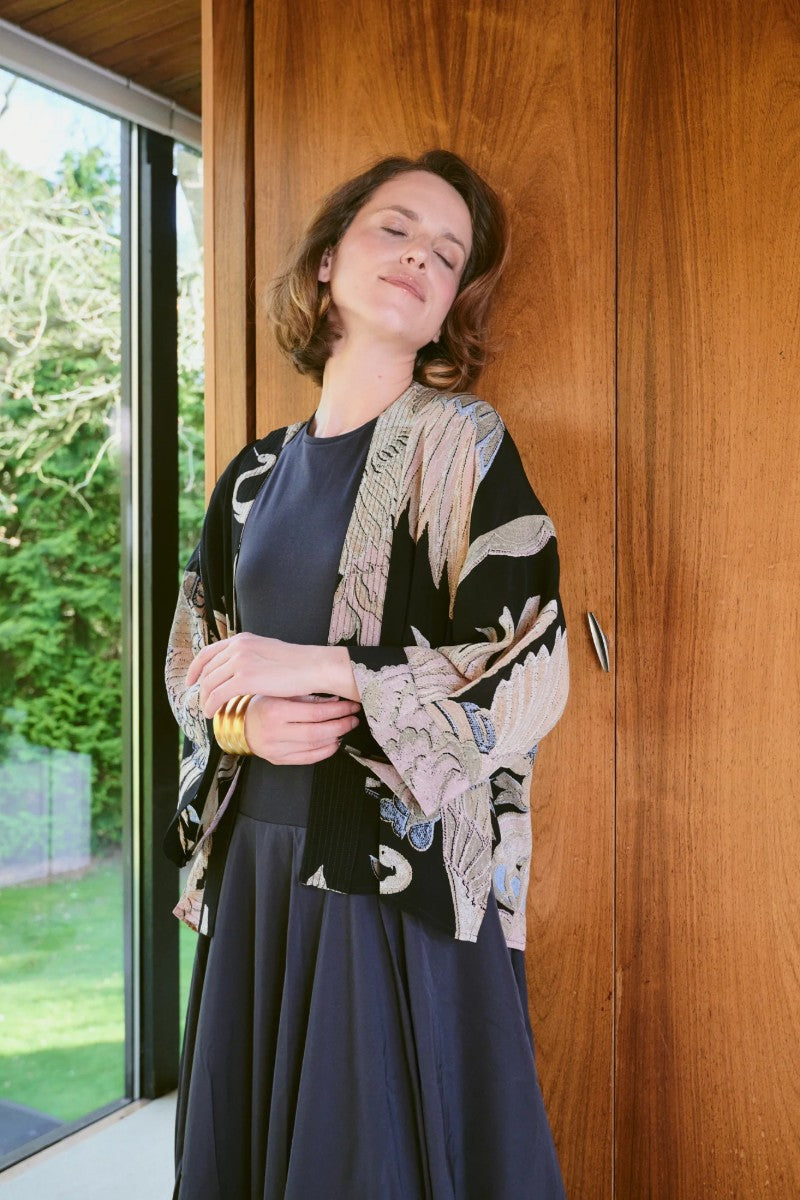 Kort kimono Crane Black