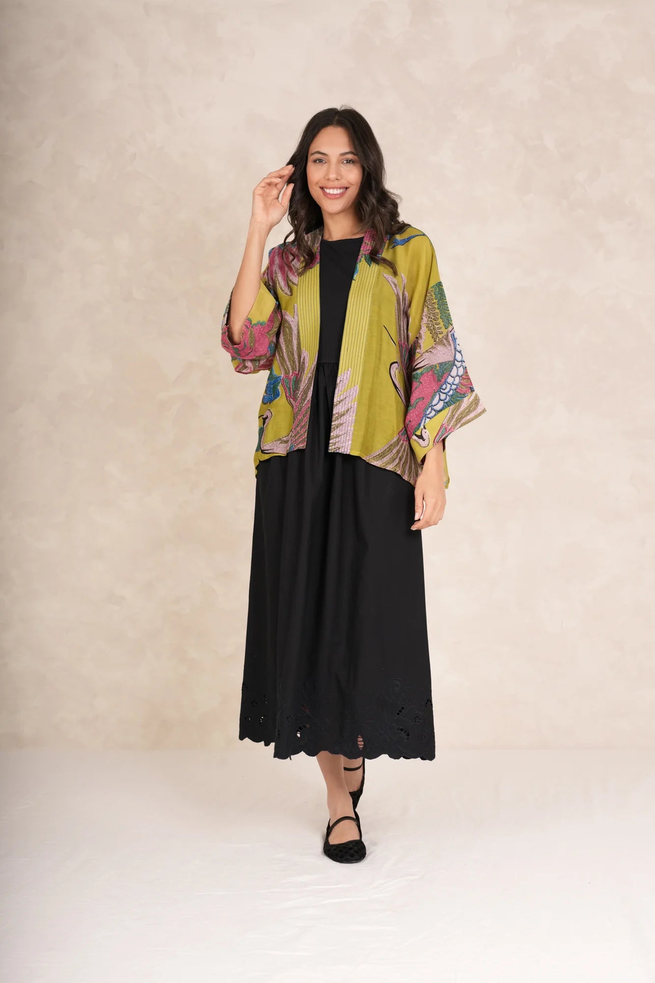Kort kimono Crane Olive