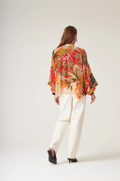 Kort kimono Fans Scarlet