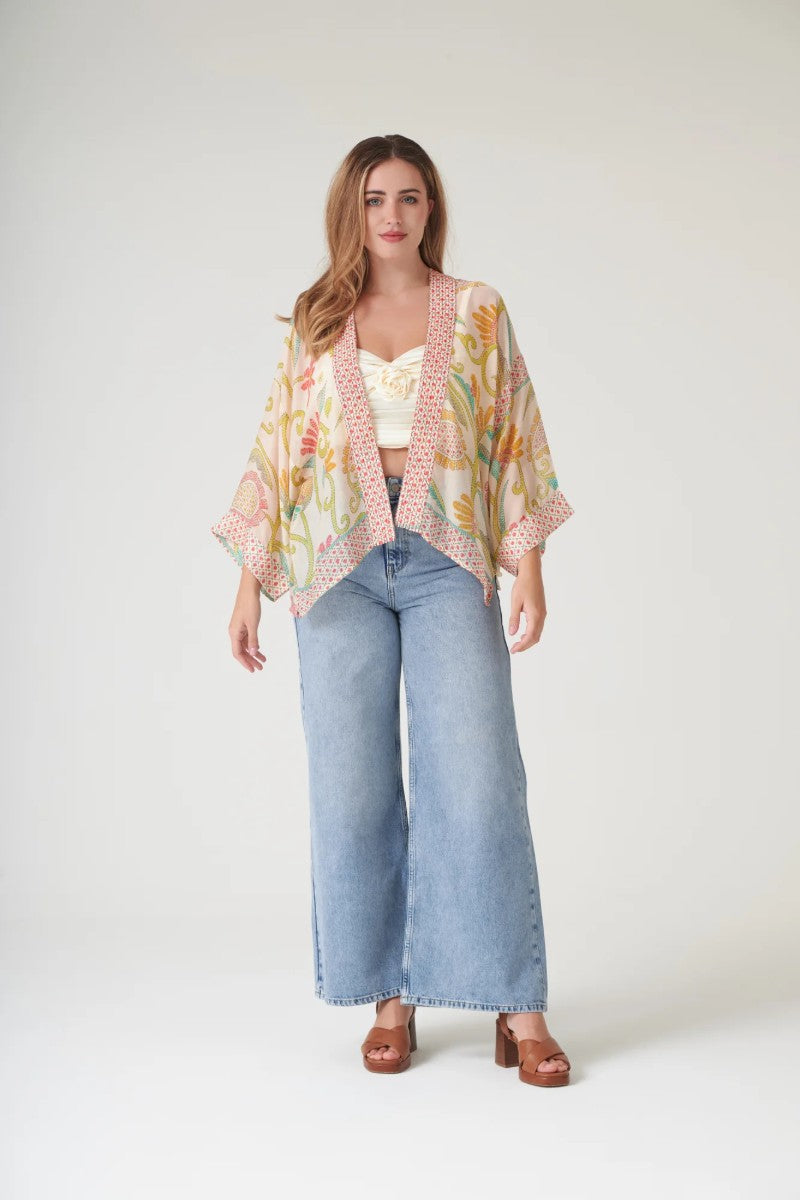 Kort kimono Giant Kantha Lime
