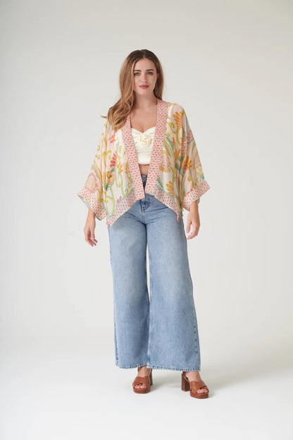 Kort kimono Giant Kantha Lime