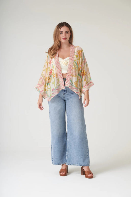 Kort kimono Giant Kantha Lime