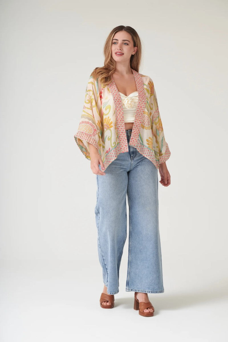 Kort kimono Giant Kantha Lime
