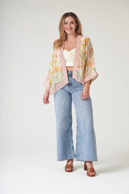 Kort kimono Giant Kantha Lime