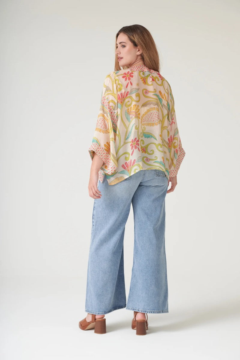 Kort kimono Giant Kantha Lime