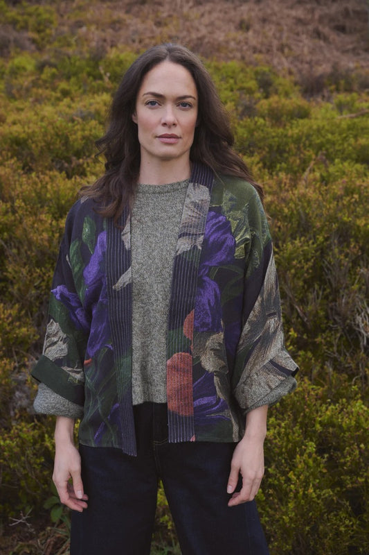 Kort kimono Wool Nasturtium Black - One hundred stars - Mönstrad - One - onekimwoolnasturtiumblack - One