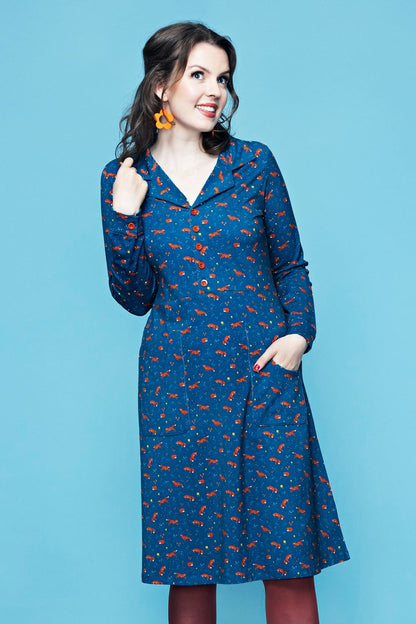 Klänning Viveca med rävar - Cissi och Selma - Blå - XS - CoSviveca - rävar - XS