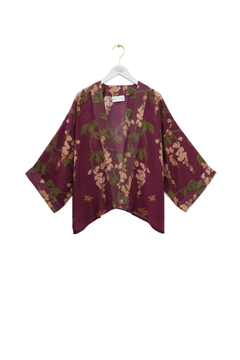 Kort kimono Wisteria Plum - One hundred stars