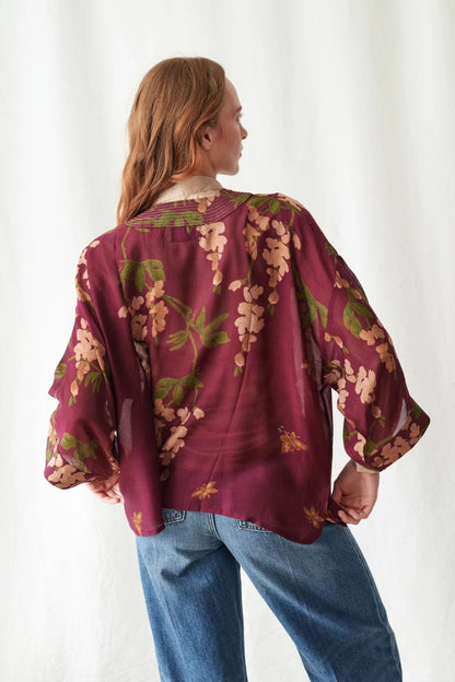 Kort kimono Wisteria Plum - One hundred stars