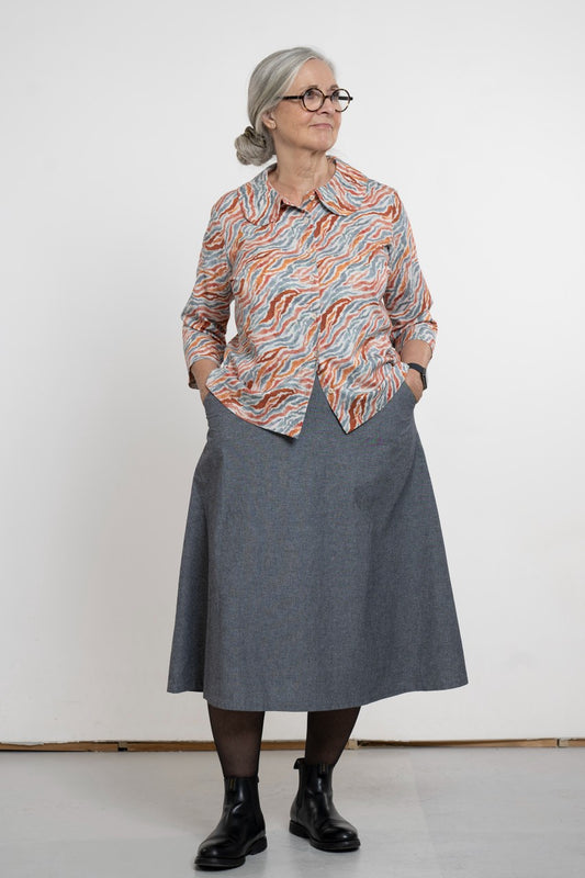 Klockad bomullskjol - Karin Sömmare - Grått - XS - 426D - grå - XS