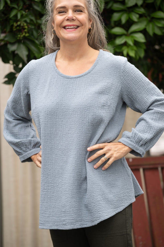 Tunika i bomullsmuslin - Karin Sömmare - Blå - XS - 167K - ljusindigo - XS