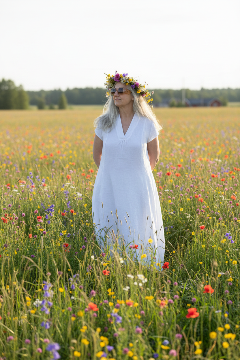 Midsommarbild – Linneklänning Vita